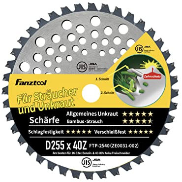 Fanztool Lame de Scie Circulaire Lame de Débroussailleuse avec Protège-Dents pour Travaux de Fauchage, Lame de Rechange pour Coupe-Bordures et Débroussailleuses à Essence et sans Fil (40Z TB)
