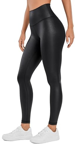 CRZ YOGA Butterluxe Women's 28'' Matte Faux Leather Leggings - High Waisted Stretch Leather Trousers Pleather Tights Faux Leather Black 8