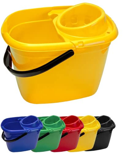 Professional 14L Mop Bucket with Wringer (Yellow) Colour Coded With Easy Carry Handle for Domestic and Commercial Cleaning Hospital Contract Cleaning Bucket Industrial - Avern