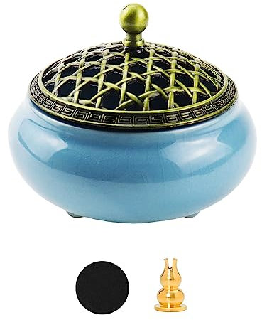 ZXShow Keramik Räuchergefäß Celadon Glasur - Feng Shui Räucherstövchen für Energieharmonie, Aromatherapie und spirituelle Heilung - Meditation Zubehör und Yoga Dekoration für Zuhause Büro Geschenk