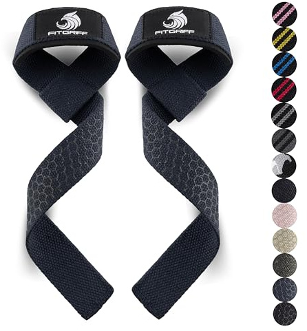 Fitgriff® Zughilfen (gepolstert) für Krafttraining, Bodybuilding, Fitness - Kreuzheben Gurte - Lifting Straps - für Frauen und Männer (Navy Blue, Silicone)