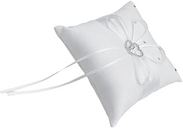 Veemoon Hochzeitskissen Kissen Mit Bändern Doppelherz- Ringkissen Strassring Ehering Kissen Dekoratives Zeremonienkissen Kissen Für Eheringträger Ringträgerkissen Blumen Weiß Braut Rose