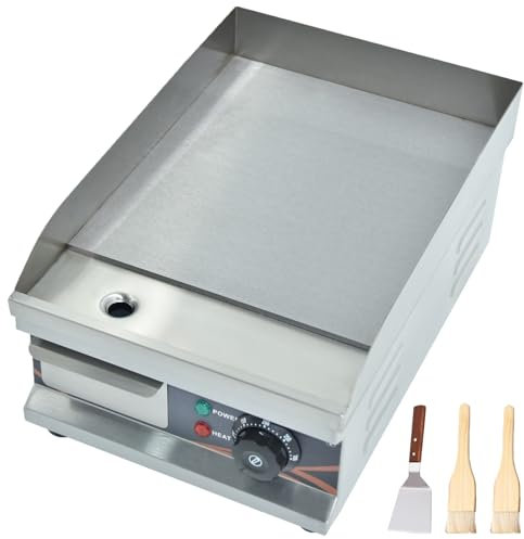 DULNICE Commercial Electric Griddle 12 Inch, Electric Flat Top Grill with Temperature Adjustable, Brushes, Shovels, Stainless Steel Non-Stick Teppanyaki Grill for Home & Restaurants, 1500W