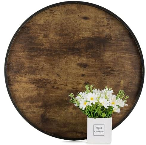 Hanobe Tablett Serviertablett Holztablett Deko: Rund Groß Holz Dekotablett Holzplatte 45 cm für Ottomane - Vintage Rustikal Holzplatte Braun Holzteller für Wohnzimmer