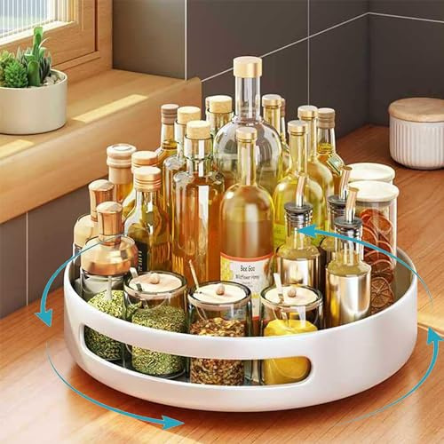 XFLYP Turntable Cupboard Organizer, 360°Lazy Susan Turntable 25cm Multi-Functional Spice Rack, Non-Slip Storage Racks for Kitchen Storage and Organization, Revolving Condiment Holder (White)