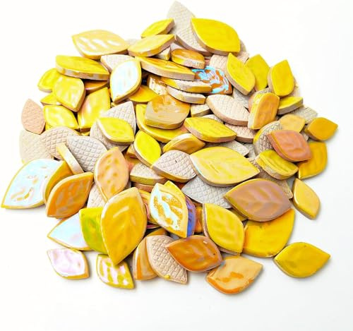 Piastrelle per mosaico in ceramica con foglie iridescenti casuali, 500 g, per creare mosaici creativi tridimensionali per artigianato fai-da-te, vasi, tazze e decorazioni