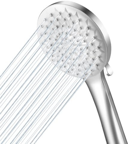 VEHHE Shower Head with 6 Spray Modes, High Pressure Shower Heads Round One-Hand Operation, Large Shower Head with Anti-Clogging Silicone Nozzle, Universal Shower Heads Handheld for Home Gym Spa