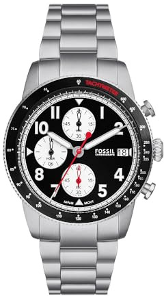 Fossil Sport Tourer orologio da uomo, movimento cronografo, bracciale in acciaio o cinturino in pelle, Nero