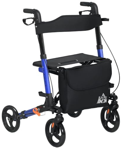 HOMCOM Rollator Walker with Seat Compact Quick Folding 8 Wheels Blue