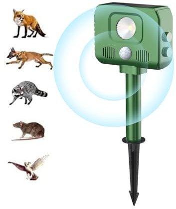 HONGXIAN Ultraschallabwehr Katzenschreck, Ultraschall Abwehr mit Solar,Katzenschreck für Garten,Ultraschall Solar Tiervertreiber, Etterfest IP66, Gegen Katzen, Hunde, Marder, Tierabwehr(Grün)