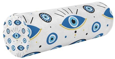 Kutsu Cuscino a rullo per cervicale con occhi blu turchi per dormire, cuscino cilindrico in memory foam con copertura lavabile, supporto per il collo