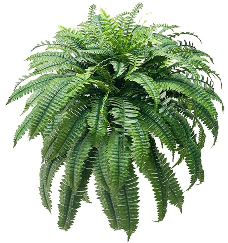 WKTRSM 48 Fake Ferns, Ferns Artificial Plants Large, Artificial Boston Fern, Faux Fern for Outdoors Planter Realistic UV Resistant Fake Bush Plants Greenery with 88 Fronds, 1 Pcs