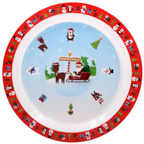 The Leonardo Collection Christmas Little Stars Plate for Kids | BPA-Free Food Platters for Toddlers & Children | Reusable Festive Dinnerware for Xmas & Meals | Snowman & North Pole Design Plates