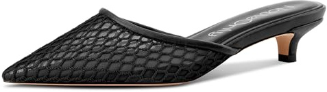 NobleOnly Femmes Kitten Talon Heel Mules Chaussures Fermé Pointu Bout Slip-on Mariage Dress Décontracté Escarpins 3.5 CM Heels Noir 41 EU