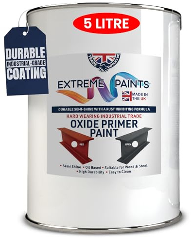 TRADE SUPPLIES UK - Extreme Paints Oxide Primer - Rust-Inhibiting Formula for Metal & Wood | For Structural Steel, Machinery, Gates, and Containers (Grey, 5L)