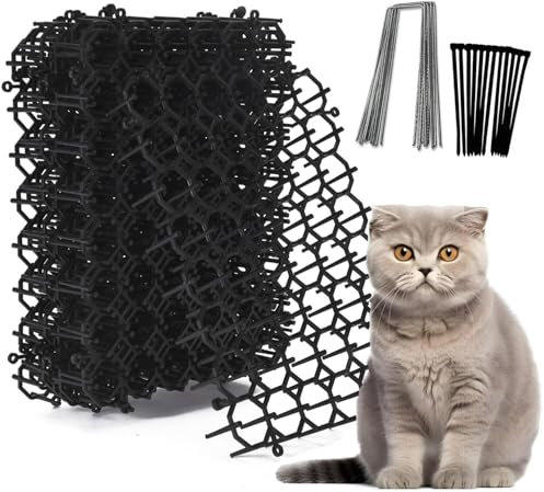 Cat Deterrents for Gardens,12PCS 20 * 15.5cm Anti Cat Spikes Cat Repellent Scat Mat with 12 Garden Staples Cat Deterrent Spikes for Garden Fence Lawn Animal Barrier (12)