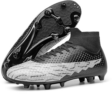 DREAM PAIRS Men's Firm Ground Soccer Cleats High-top Football Cleats FG/AG Professional Training Outdoor Lightweight Soccer Shoes,Size 9,Black/Light Grey,DMUMSO2404