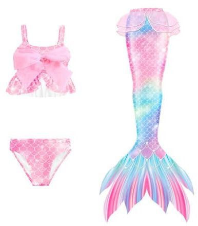 𝙈eerjung𝙛rau Flosse Mädchen Mit Badeanzug 3-Teiliges Set 𝙈eerjung𝙛rau-Cosplay 𝙈eerjung𝙛rauenflosse Performance-Outfit Monoflosse Kostüm Badekleid Badebekleidung Für 4-13 Jahre Light Pink 110