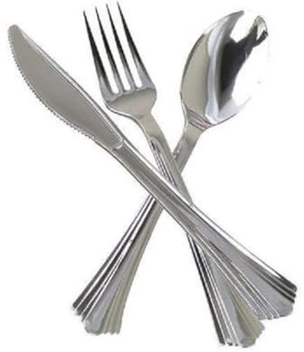 144 Heavy Duty Silver Plastic Cutlery Set - 48 of Each Piece Quality Bulk Reusable Fancy Plastic Silverware Perfect for Parties