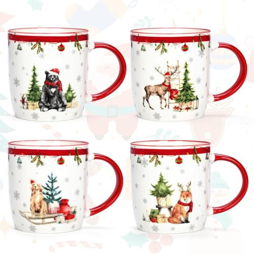 Joymaking Set di 4 tazze da caffè natalizie, regalo di buon Natale per donne, amici, tazze di Natale con design festivo, per vin brulé, 310 ml