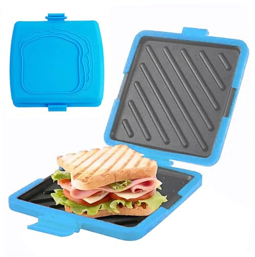 Peosaard smörgåsgrill, mikrovågsugn-brödrost smörgåsgrill, mikrovågsugnssäker silikontoastie, ingen el, trådlös (blå), mikro