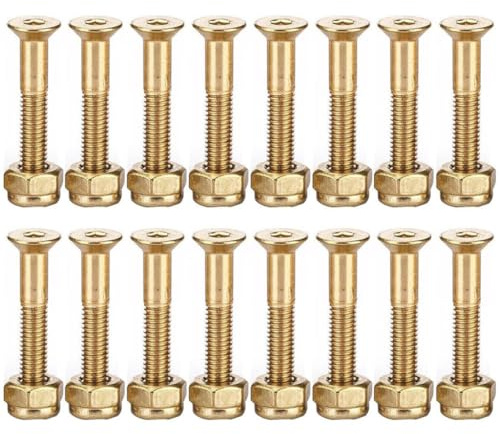 AZIDWERYQ Skateboardskruvar longboard hårdvaruset skateboard bro spikar lastbilsskruvar för ersättning guld 25 mm 16 st