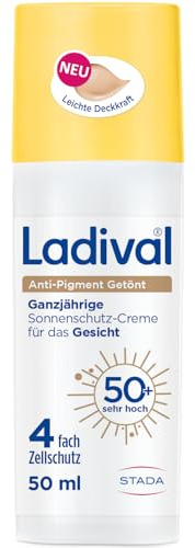Ladival® Anti-Pigment Getönt Sonnencreme Gesicht LSF 50+, Anti-Pigmentflecken mit Niacinamid & Vitamin E, kaschierende BB Cream für ebenmäßige Haut, nicht komedogen mit leichter Deckkraft, 50 ml