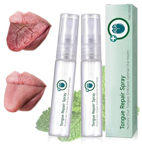 Spray de Réparation de Langue 30ml*2,Spray Soins Bucco-Dentaires,Élimine la Langue Blanche et la Sécheresse Buccale,Rafraîchit l'Haleine Instantanément, Laissez La Langue Naturelle,Usage Quotidien