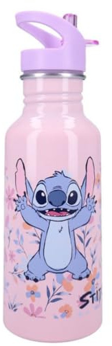 My sweety pop – vattenflaska barn – rostfritt stål – spjälsäng – dagis – skola – semester – måltid – 22 cm – 500 ml – hydrering – presentidé – flaska (stitch – blommor/lila