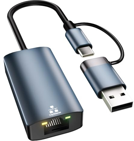 Adaptador USB-C a Ethernet, USB 2.5G LAN, adaptador USB 3.0 a RJ45 2.5 Gbps adaptador de red Gigabit, compatible con MacBook/Pro/Air, Surface Pro, Windows 11/10/8/7, Mac OS