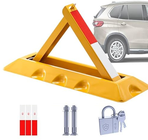 Folding Parking Barrier Lock - Heavy Duty Manual Blocker for Car Park Security, High Visibility Design