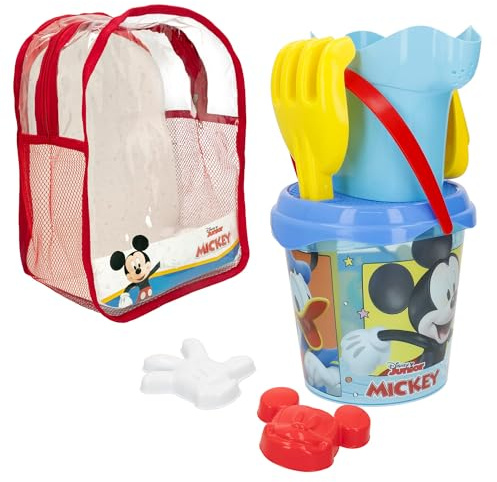 ColorBaby 48217 - Disney Mickey Mouse Set Cubo de Playa Infantil con Mochila, Pala, rastrillo, regadera y Accesorios, Juguetes de Verano para niños y bebés