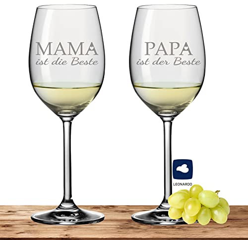 Deitert Leonardo Weißweinglas für Mama & Papa graviert, 370ml, Daily, Premium Weinglas in Gastroqualität (Mama & Papa)