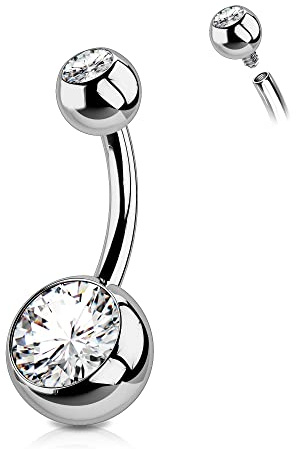 OUFER 14G 8 10 12 14mm Piercing Ombelico Titanio Filettatura Interna Corto Barra Lungo Ball CZ Palline Argento Barbell Navel Bar Belly Button Rings Gioiello Donna 1.6mm