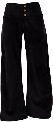 GURU SHOP Pantalones de pana con pierna ligeramente acampanada para mujer, algodón, Negro , 40