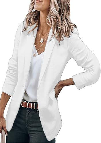 EFOFEI Femme Revers Ouvert Devant Manteau Costume Double Boutonnage Costume d'Été Manteau Fin Simple Élégant Outwear Blanc XXL