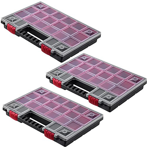 KADAX Organizzatore, cassetta degli attrezzi in plastica, rivista di piccole parti con coperchio trasparente, rivista di piccole dimensioni in diverse misure, scatola (34 x 25 cm/3 pezzi)