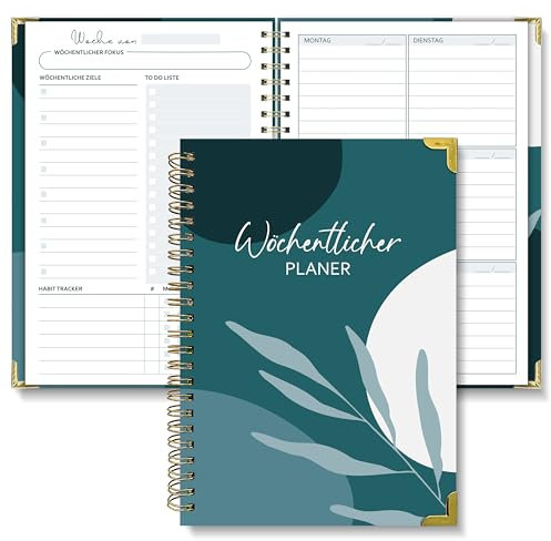 BIROYAL Undatierter Wochenplaner | Terminplaner A5 | wöchentlicher Terminkalender mit To-Do-Liste, großem Notizfeld | 52 Blatt Terminplaner auf Deutsch Ringbuch mit Hardcover | Dunkelgrün