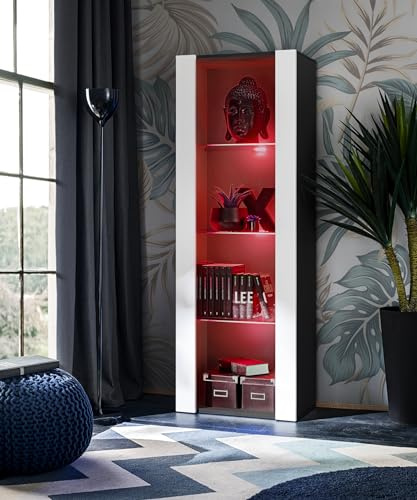 Vitrinskap Tivoli A2, Vit/Svart, 55x159x35 cm
