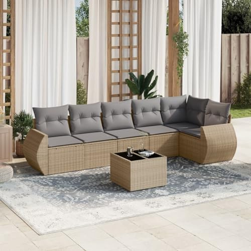 SECOLI Conjunto de muebles de jardín de ratán con espacio de almacenamiento, XXL, muebles de terraza, sofá de salón, grupo de asientos de ratán, muebles de esquina, juego de muebles de balcón, color