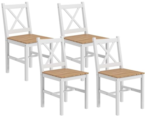 HOMCOM Set 4 Sedie per Cucina e Soggiorno con Schienale a Croce, Sedie Classiche in Legno di Pino, 41x46.5x86 cm, Bianco e color Rovere