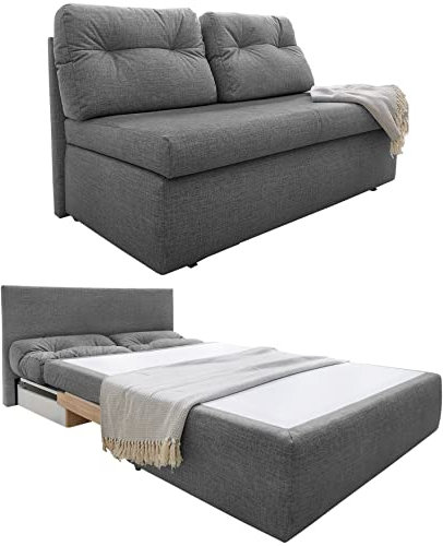 Praktisches Funktionssofa mit Gästebettfunktion, Schlafsofa B136/T85/H86 cm, Couch mit Schlaffunktion und Bettkasten, Liegefläche 130x193 cm, Bezug Mikrofaserstoff in Grau / 15119