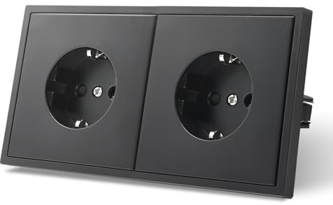 MVAVA Enchufe pared Con Garfio,Enchufes Empotrable Estándar,Placa de Mate,Seguridad infantil,2 Enchufes,150mm Negro