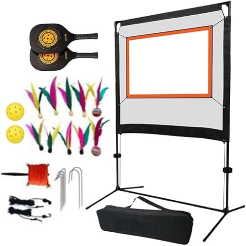 Gresonic Pickleball nätuppsättningar, racketar, mångsidigt användbara, med stativ, män och kvinnor, med fjäderbollar, flerfunktion tennisnät med handväska, för parker, innergård, träning (Squash-Set-A
