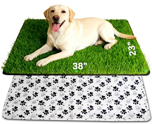 Grass Pee Pads for Dogs, 38×23, Reusable & Washable Dog Pee Pad for Large Pet, Replacement Puppy Training Turf Mat, Dog Potty Pad Artificial Grass, Indoor, Porch, Balcony, Patio, Travel