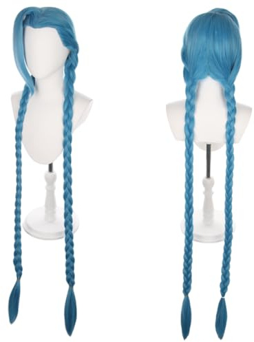 Eligeecos 120 cm lång blå animeperuk med två flätor