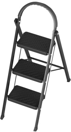 Escalera Plegable 3 Peldaños, Escalón Plegable para Hogar - Escalera Multipropósito con Plataformas Antideslizantes, Soporte 150kg Almacenamiento Fácil para Cocina y RV (Negro)