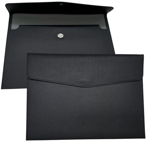 YMWALK A4 Document File Folder Wallet,PU Leather Portable and Waterproof Document Holder Organizer Envelope File Storage Bag for Business,Travel,Office, Home,and School Use (Black)