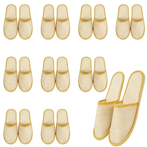 10 Pairs Hotel Slippers, Closed Toe White Spa Slipper, Universal-Yellow | Portable Disposable Towelling Slipers Fit Most Men and Women for Party Guest Travel Home Hotel Use