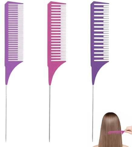 Juego de peine de mechas de 3 tamaños, peine y peine de peinado para aspectos destacados, peine profesional de peluquería en varios colores